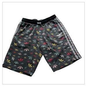 adidas Kids' Distressed Black Trefoil Multicolor 3-Stripe Logo Shorts SZ YL